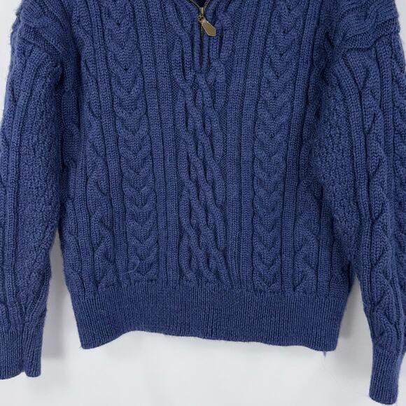 Woolovers Sweater L Blue Chunky Fisherman Cable Heavyweight 100% British Wool - Picture 4 of 12